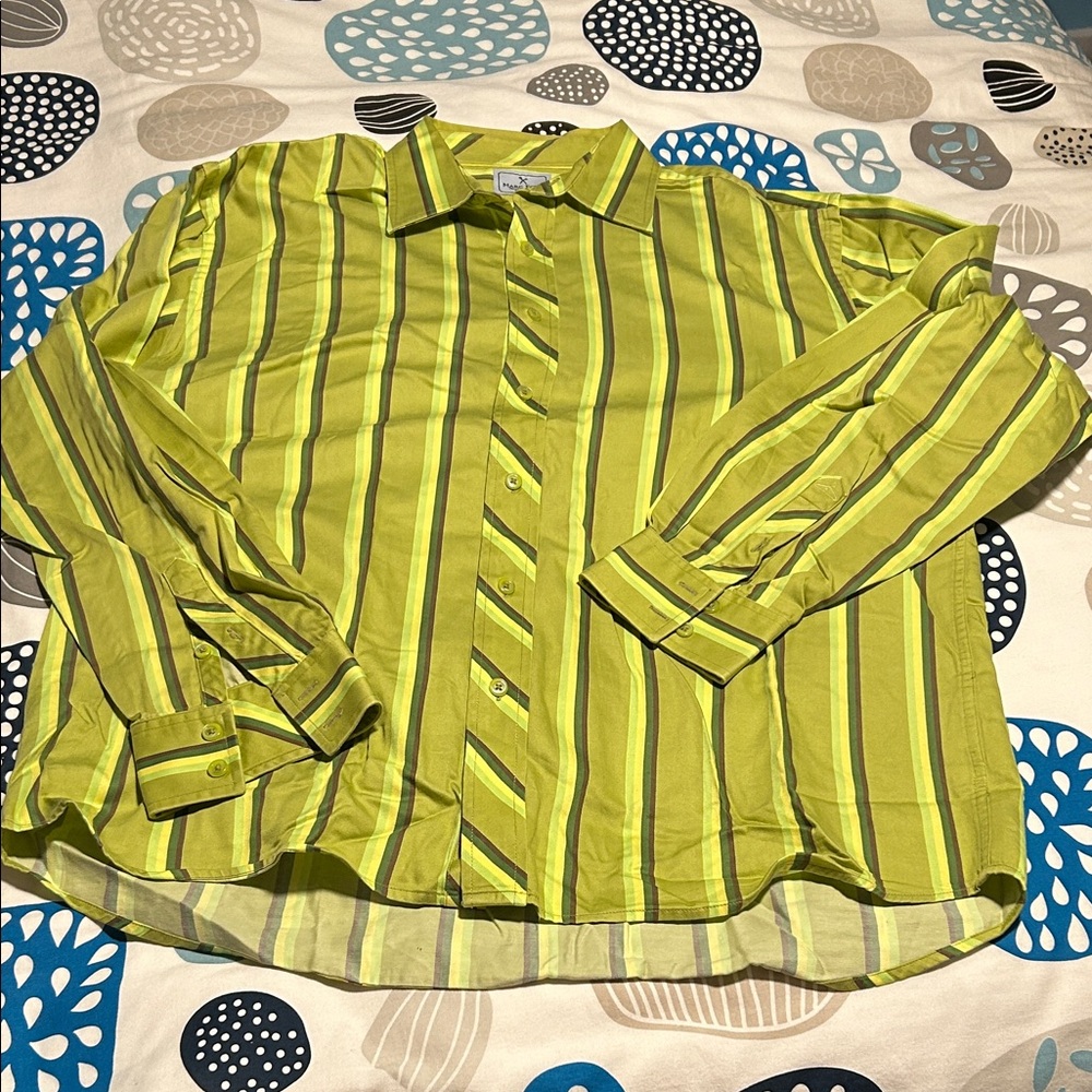 Marc Ecko Lime Green Striped Dress Shirt